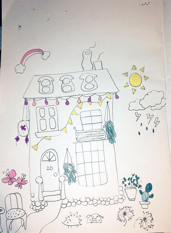 15-vuotiaan Riinan piirtämä tulevaisuuden koti.